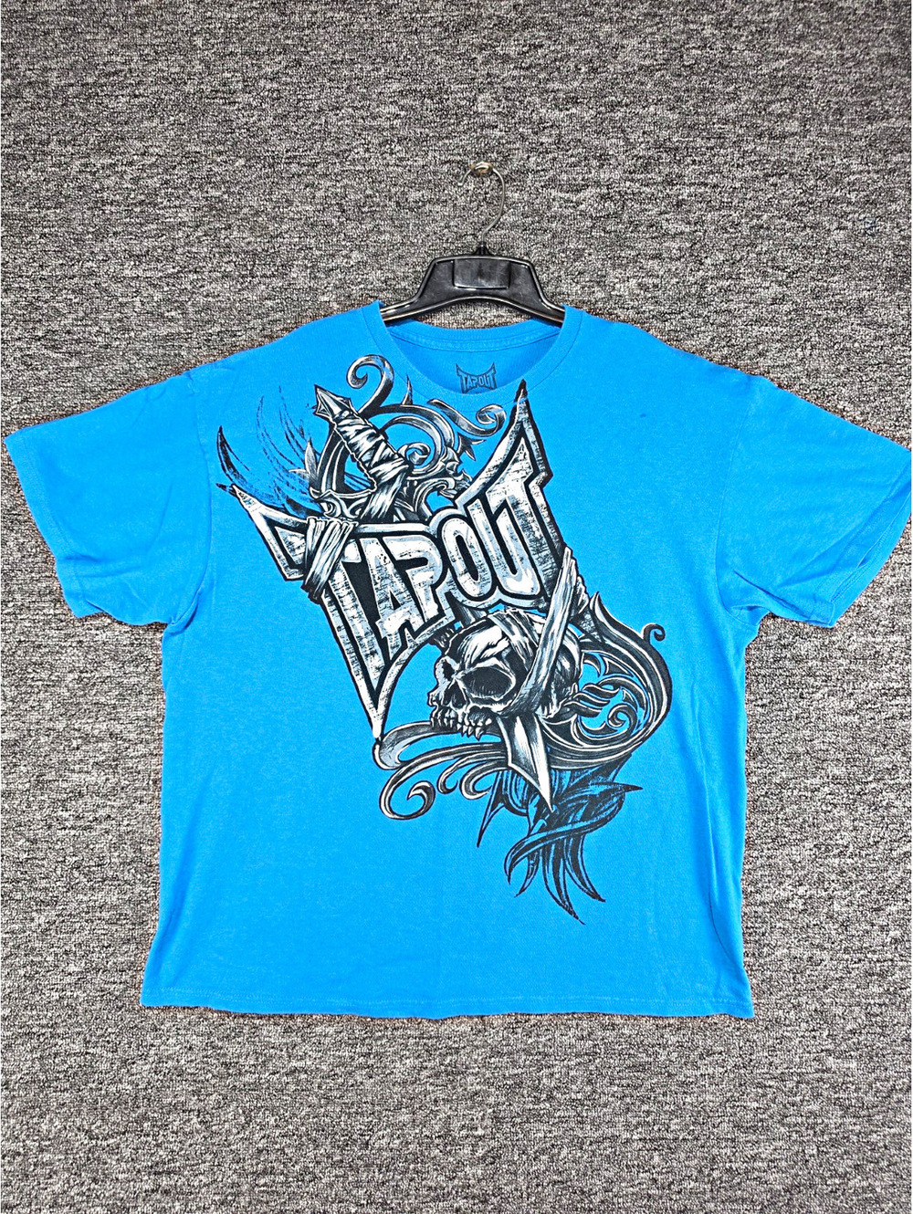 Vtg Tapout Men's Blue Skull Graphic Logo Crew Neck Short Sleeve T-Shirt Size XL